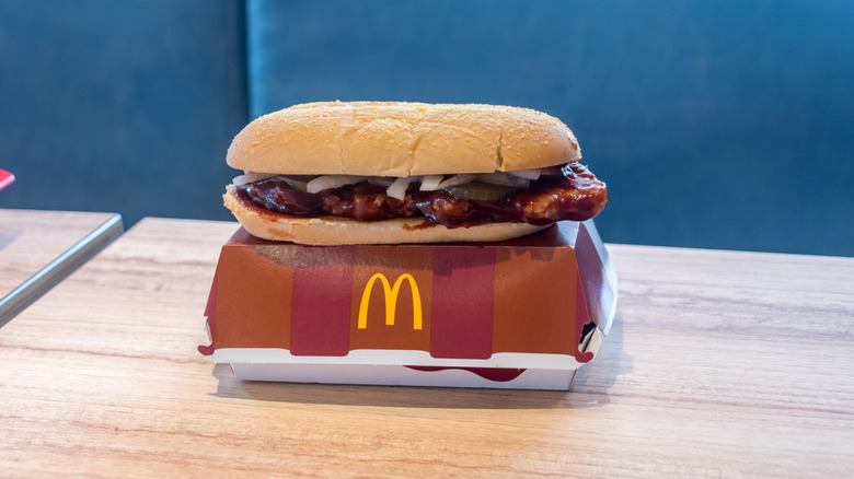 McRib sandwich on a box