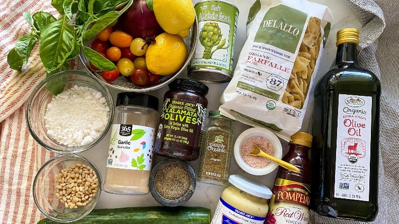 ingredients for Mediterranean pasta salad
