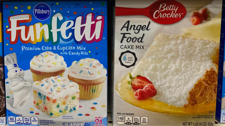 Boxes of Pillsbury and Betty Crocker cake mixes