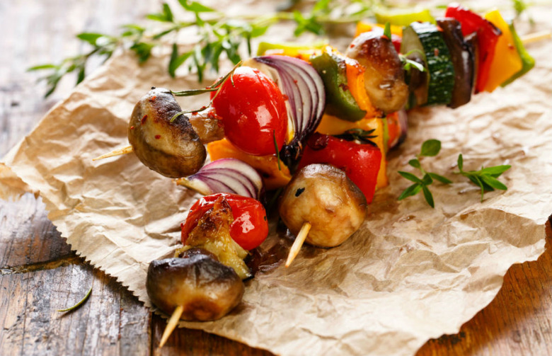 Grilled Veggie Kabobs With Green Goddess Dressing