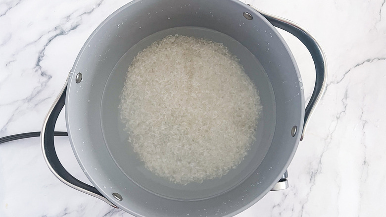 rice in metal pot