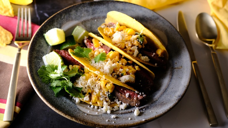 Elote tacos on a plate