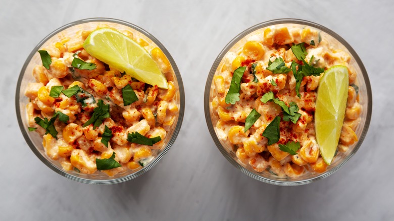 Mexican street corn salad in small bowls