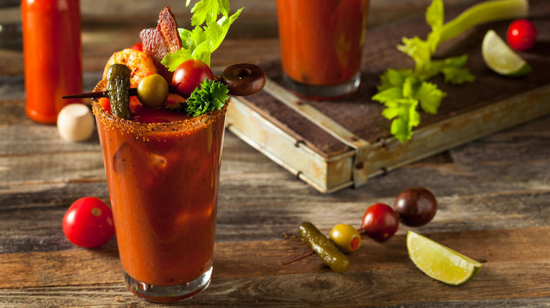 Bloody Mary on wood background