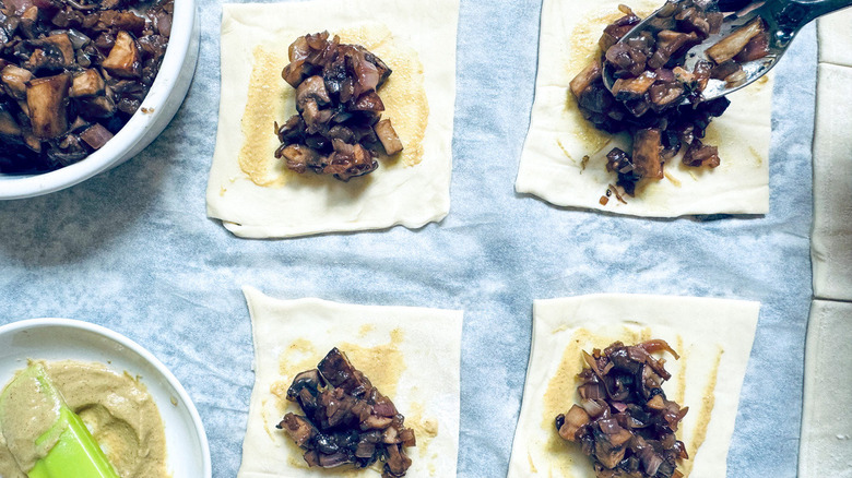 pastry squares with mushroom filling