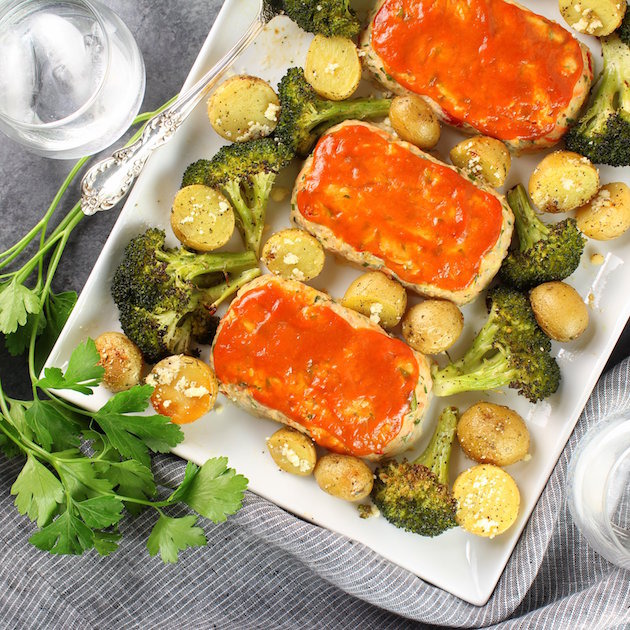 Mini Turkey Meatloaf with Ranch Potatoes and Broccoli