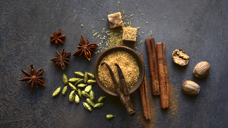 Whole spices on dark backround