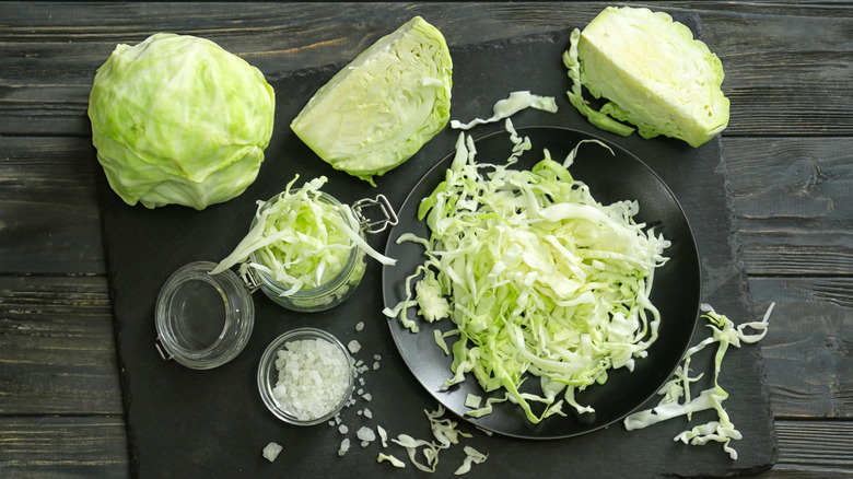 sliced cabbage with salt