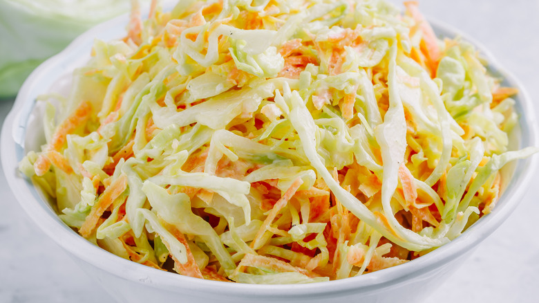 coleslaw in white bowl