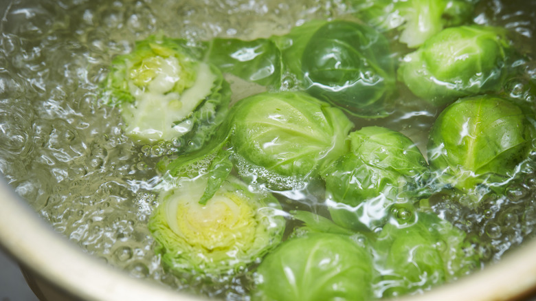 Brussels sprouts in boiling water