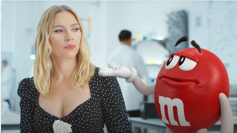 Scarlett Johansson talks to the Red M&M