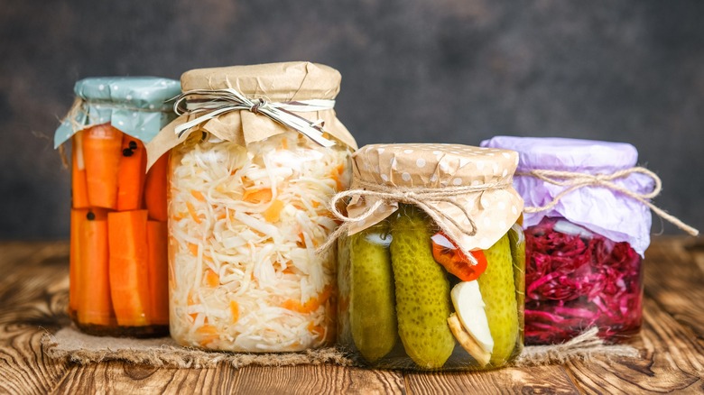 Fermented vegetables in jars