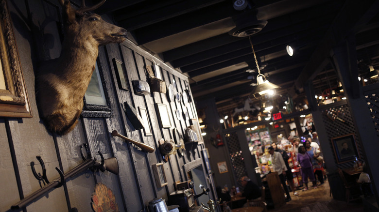 deer head hanging on wall of cracker barrel