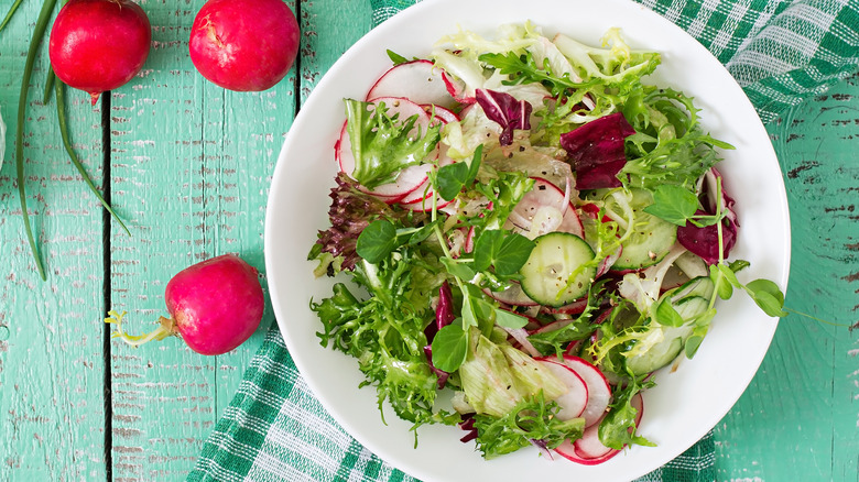 Salad in a white bowl