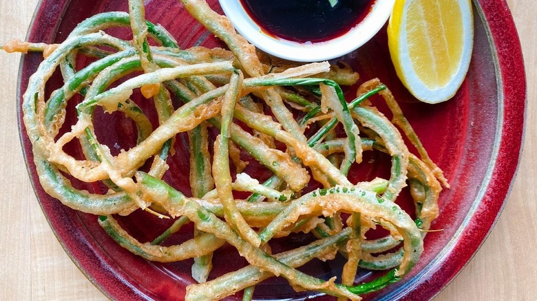Garlic scape fries on plate