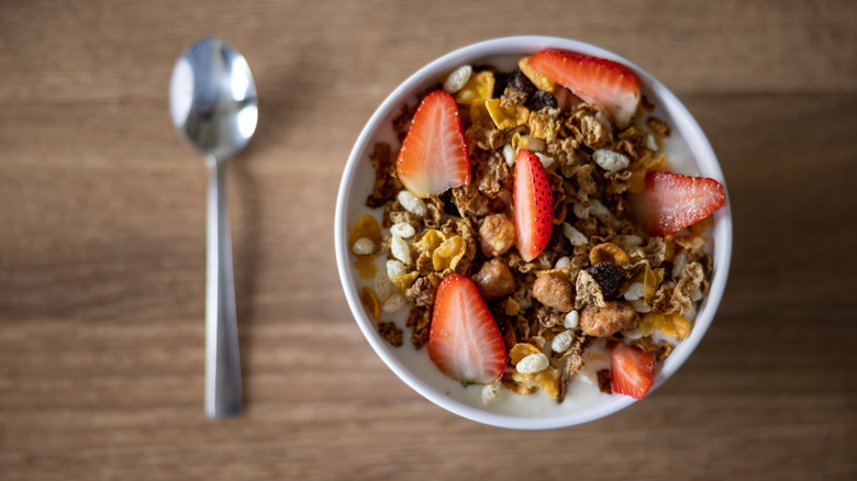 bowl of granola with strawberries