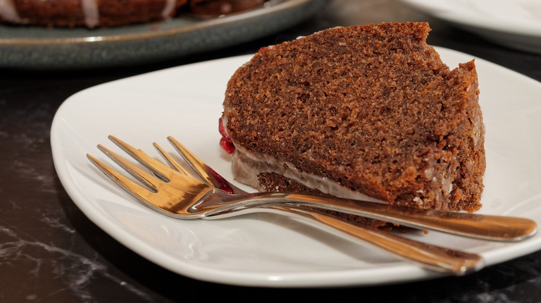 Slice of mulled wine cake on plate