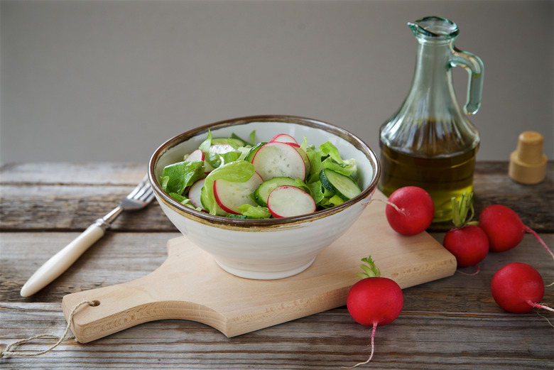 Mushroom, Radish, and Bibb Lettuce Salad with Avocado Dressing