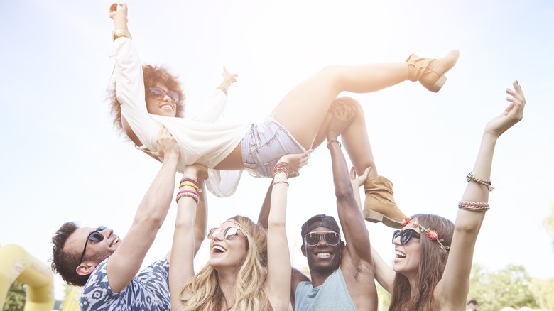 attendees at Coachella in the crowd