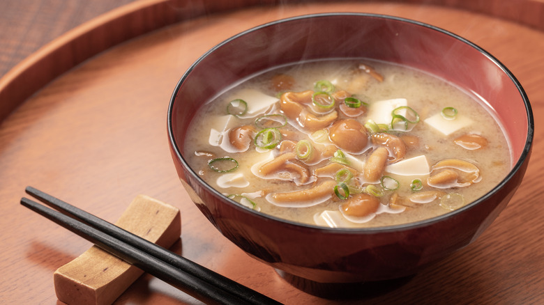 miso soup with nameko mushrooms