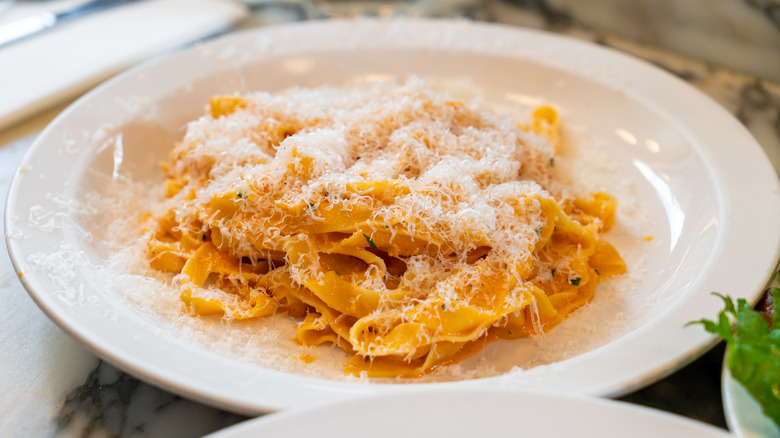 Pasta with 'nduja sauce and cheese