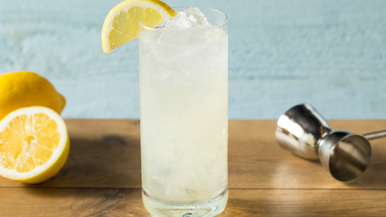 tall cocktail with lemon