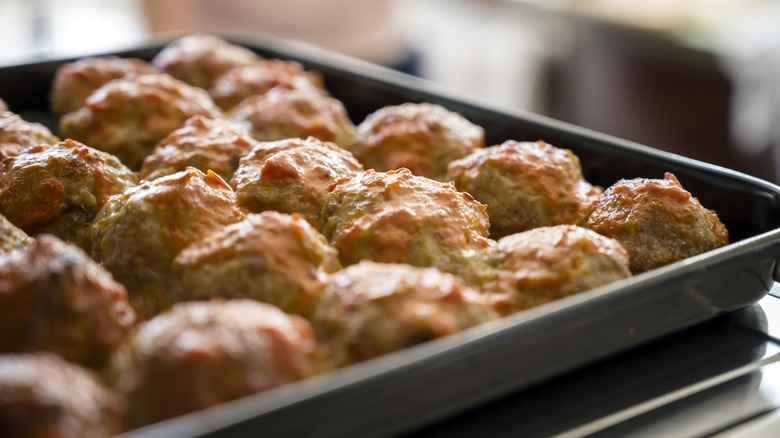 Meatballs in a baking tray