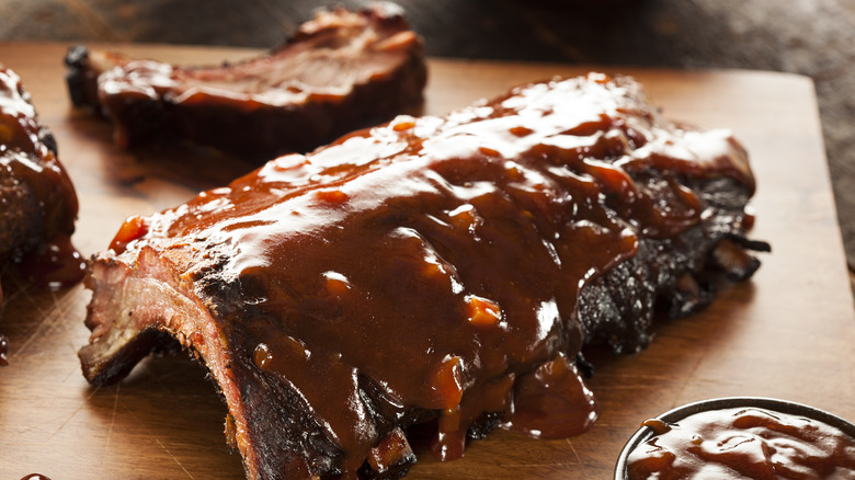 Ribs smothered with BBQ sauce