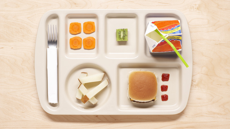 School lunch tray with food 