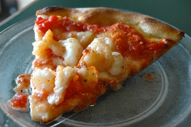 Tomato Pie with Shrimp, "No mozz."