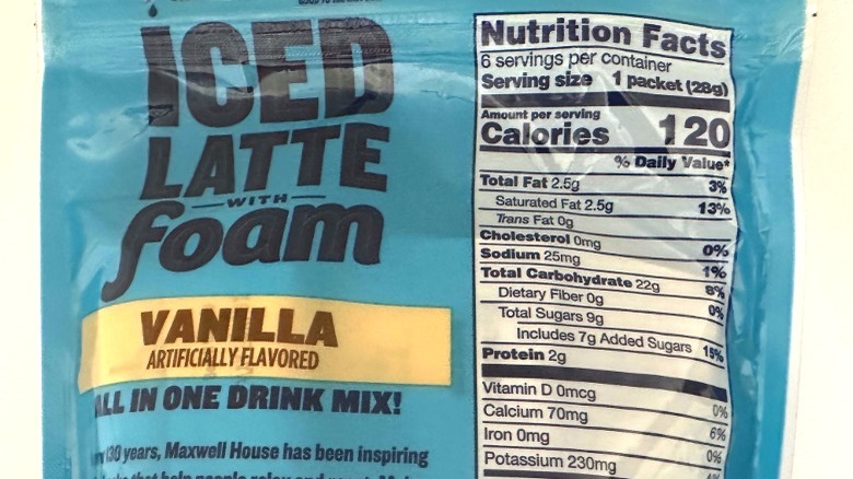 iced latte with foam nutrition label