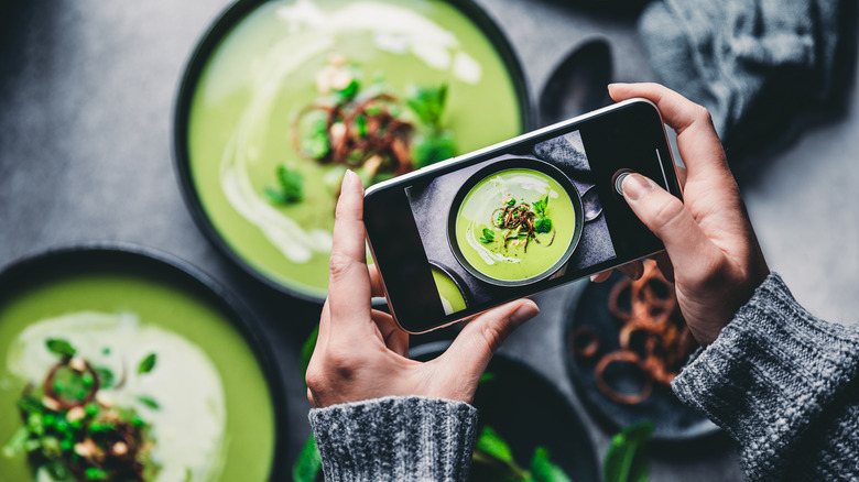 taking photo of gazpacho bowls