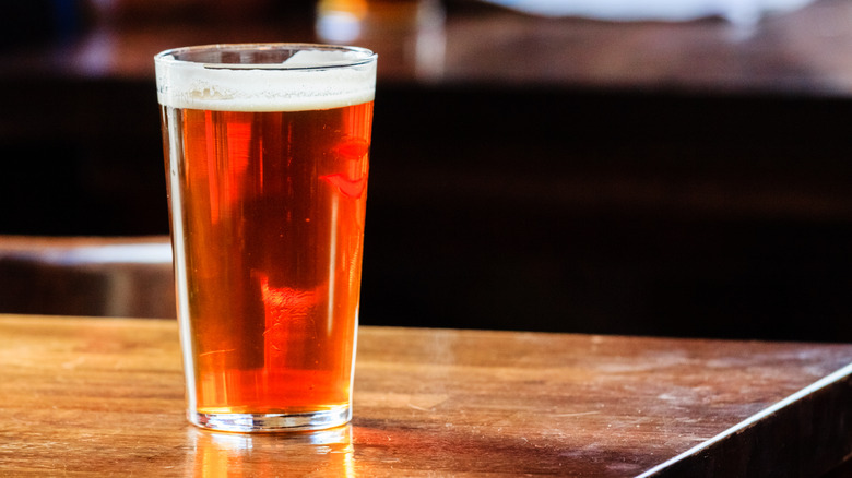 pint of English Ale on a table