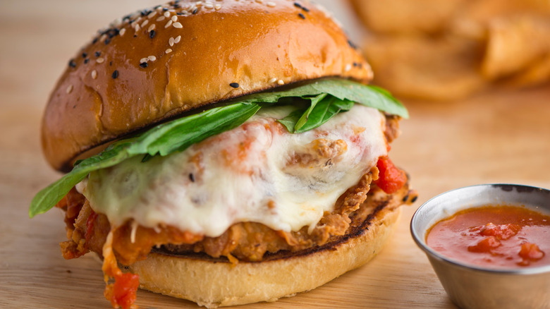 Chicken parm sandwich on roll