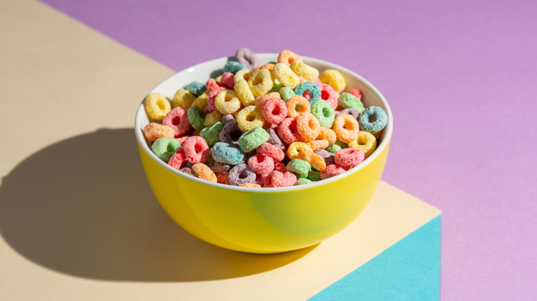 Froot loops in a yellow bowl