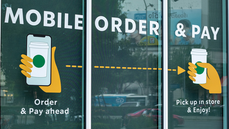 Mobile ordering and pay sign from Starbucks