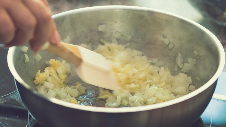 sauteeing onions and garlic