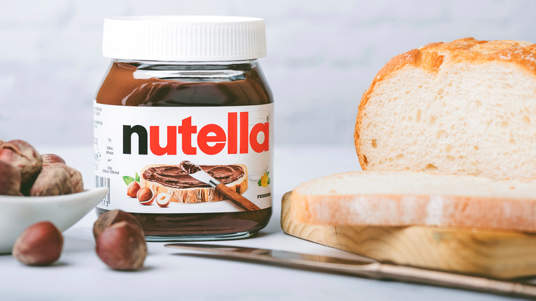 nutella with bread and hazelnuts