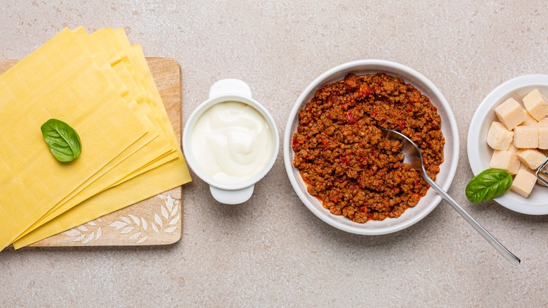 Pasta, ricotta, ground meat, Parmesan