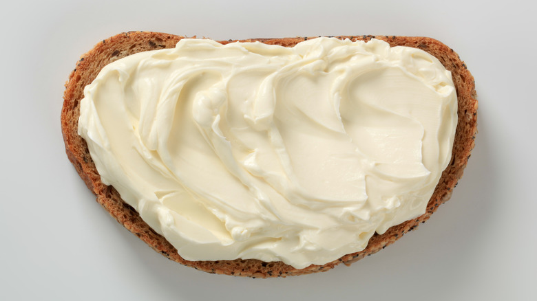 Cream cheese on a piece of toast