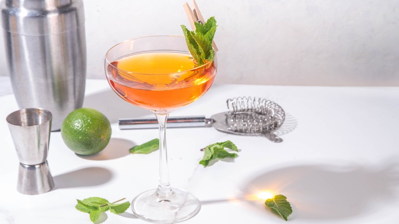 old cuban cocktail with mint garnish