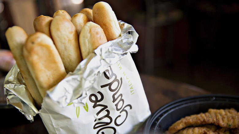 Olive Garden breadsticks in bag