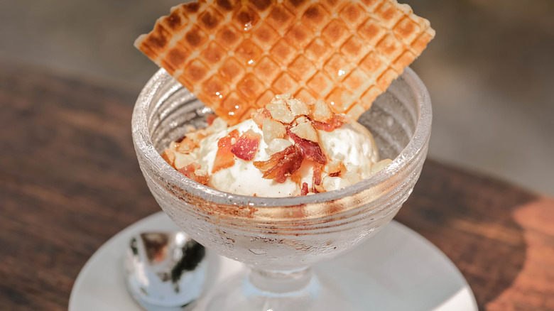 ice cream topped with bacon