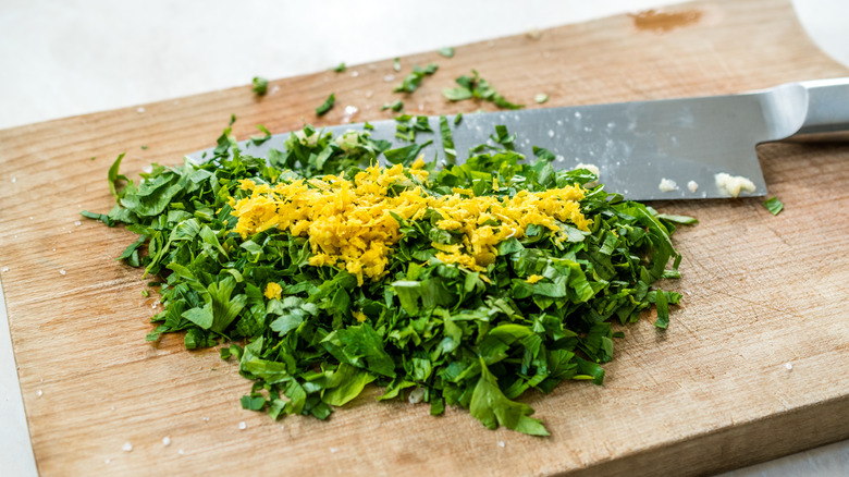 Chopped gremolata ingredients