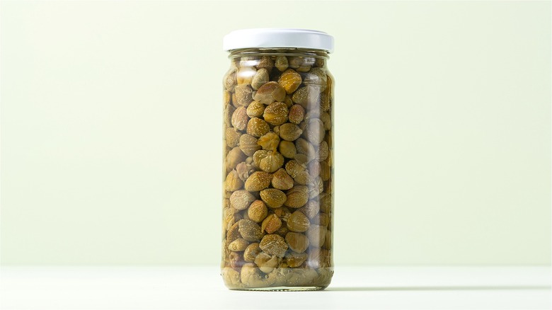 capers jar with white lid