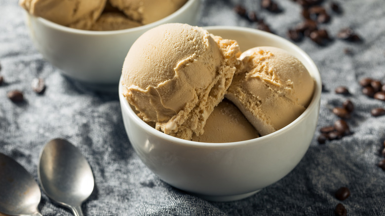 Coffee ice cream in bowl