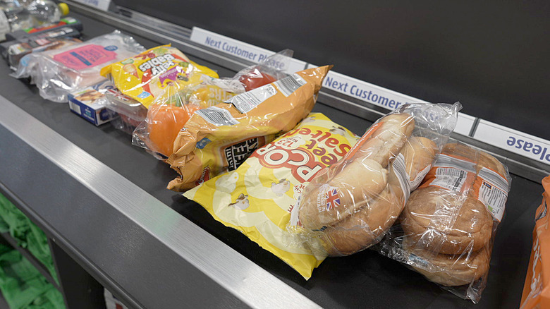 Aldi groceries on conveyor belt