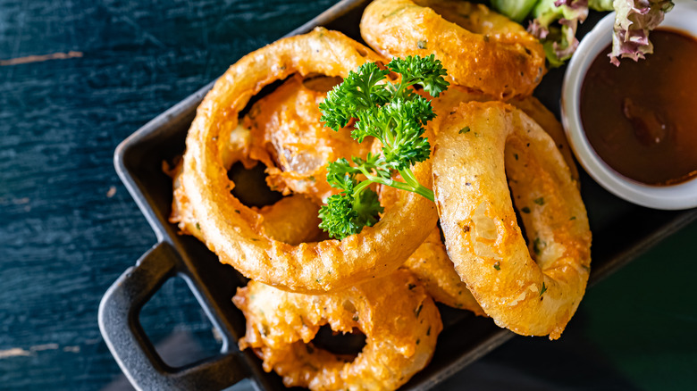 Onion rings on a table