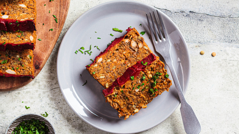 Sliced meatloaf on a dish