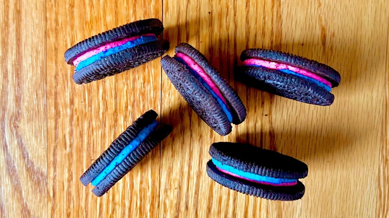 five OREOs standing on edge